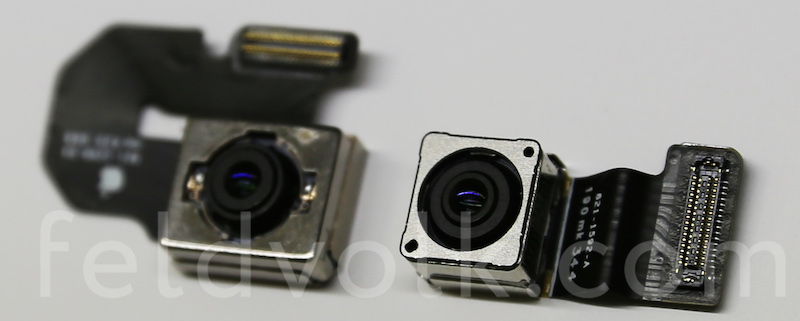 Cámaras traseras de 5.5 pulgadas iPhone 6 (izquierda) y el iPhone 5s (derecha