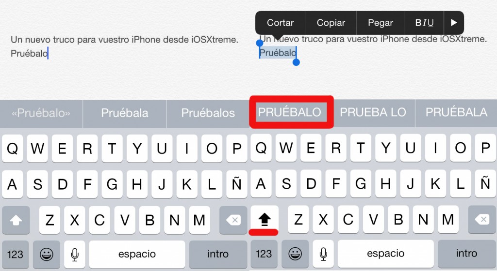 cambiar palabras a mayusculas iphone ios truco