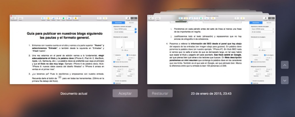 Cómo ver y restaurar archivos a versiones anteriores en OS X