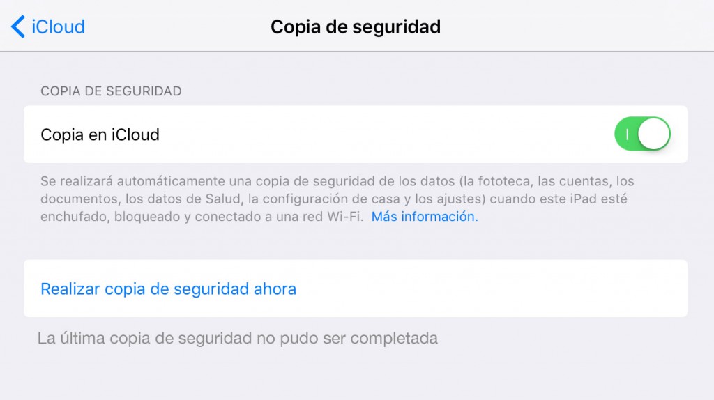 Problemas copia de seguridad en iCloud