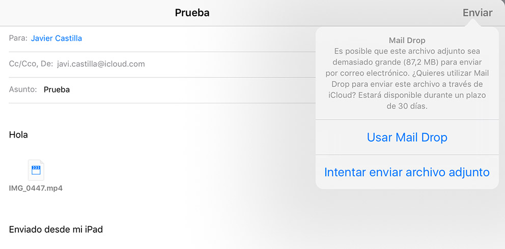 Utilizar Mail Drop para enviar archivos pesados por correo